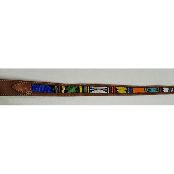 REI Womens Beaded Leather Waist Belt Brown Multicolor Colorful #309025 Size M - Picture 7 of 12